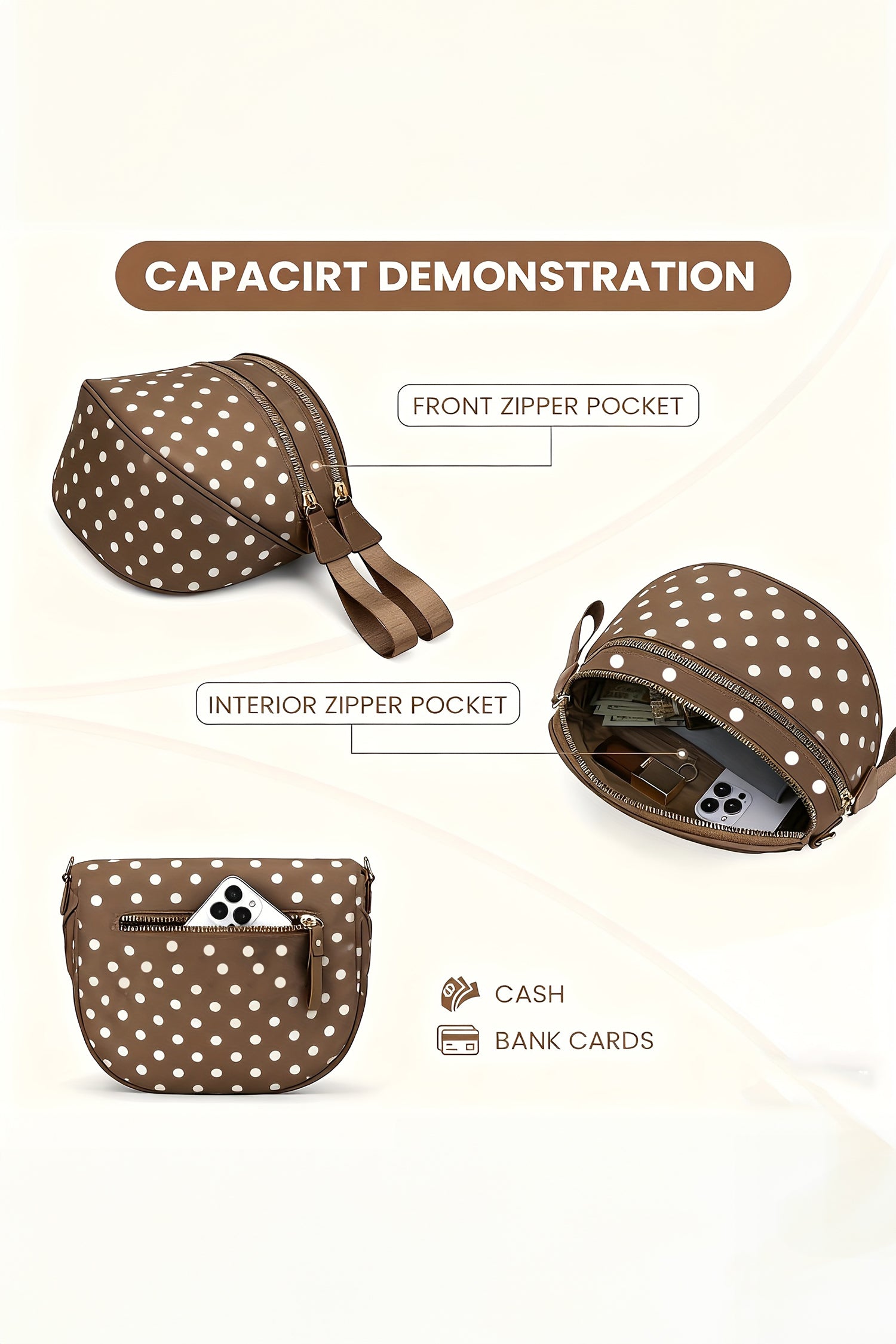 Medium Grey Abstract/ Camouflage/ Polka Dot/ Leopard Print Double Zip Fashion Crossbody Bag