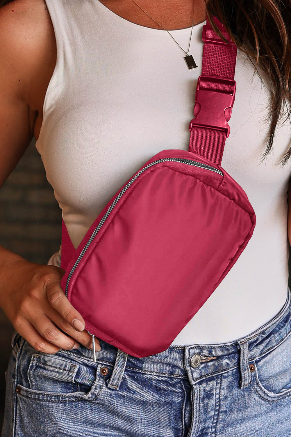 Black Waterproof Zipped Crossbody Chest Bag 20*5*14cm