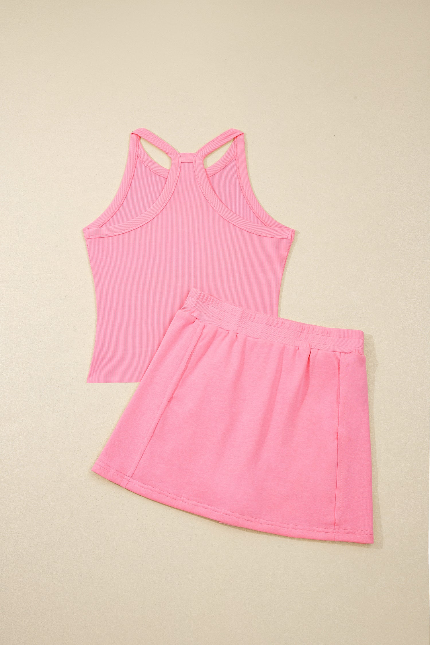 Sachet Pink Slim Tank Top Elastic Waist Mini Skort 2pcs Outfit