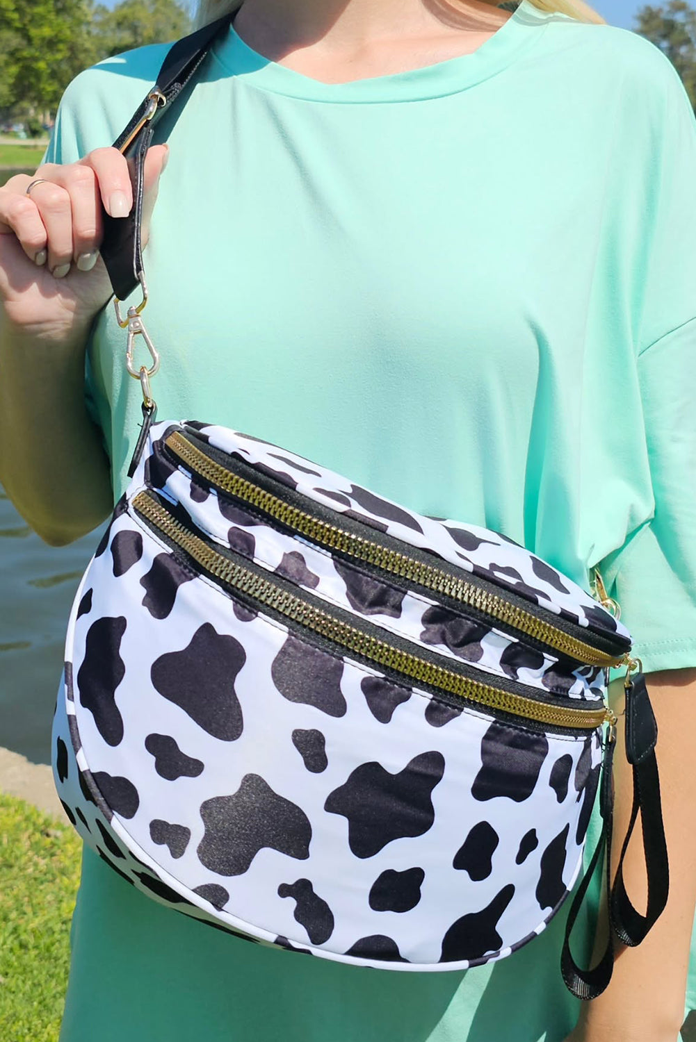 Chestnut Checkered Print Wide Strap Large Crossbody Bag