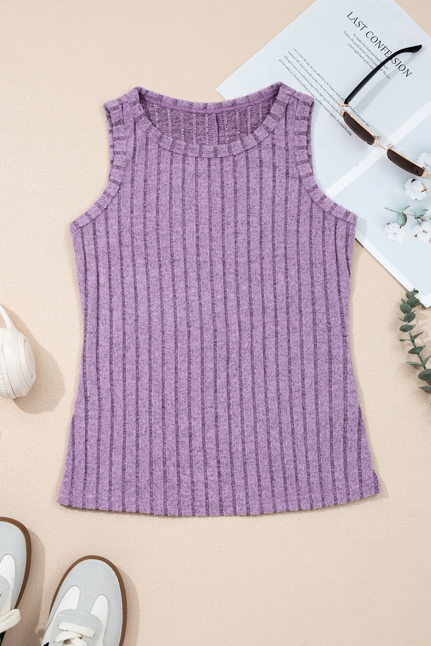 Bonbon Slim Ribbed Mineral Wash Tank Top