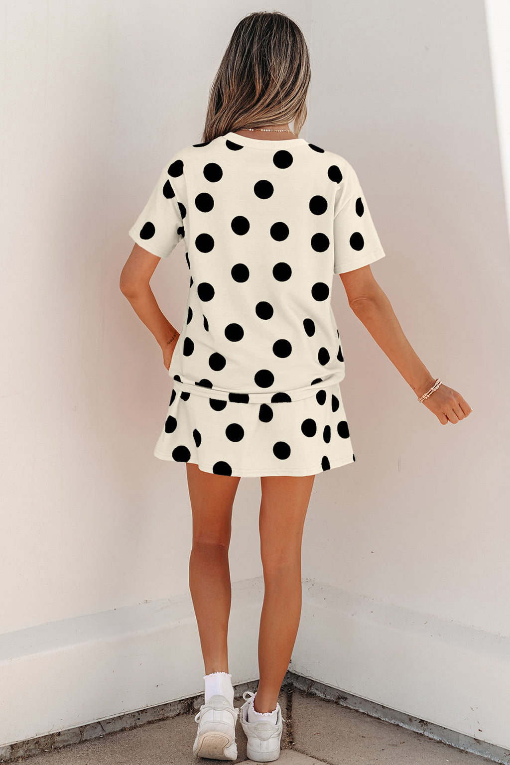 Pink Polka Dot Short Sleeve Top Casual Skort 2pcs Outfit