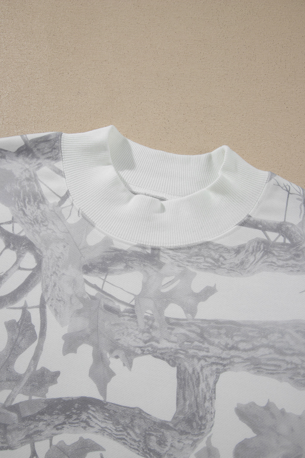 Gray Camouflage Print Stand Neck Long Sleeve Regular Fit Plus Size Set