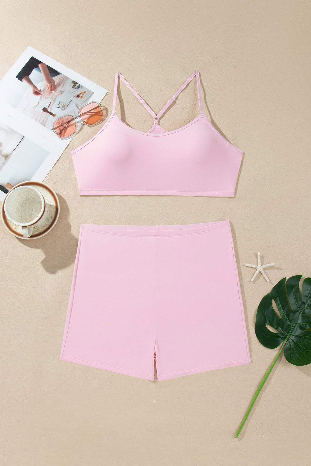 Pink Gingham Plaid Double Layered Cami Mini Dress 3pcs Set