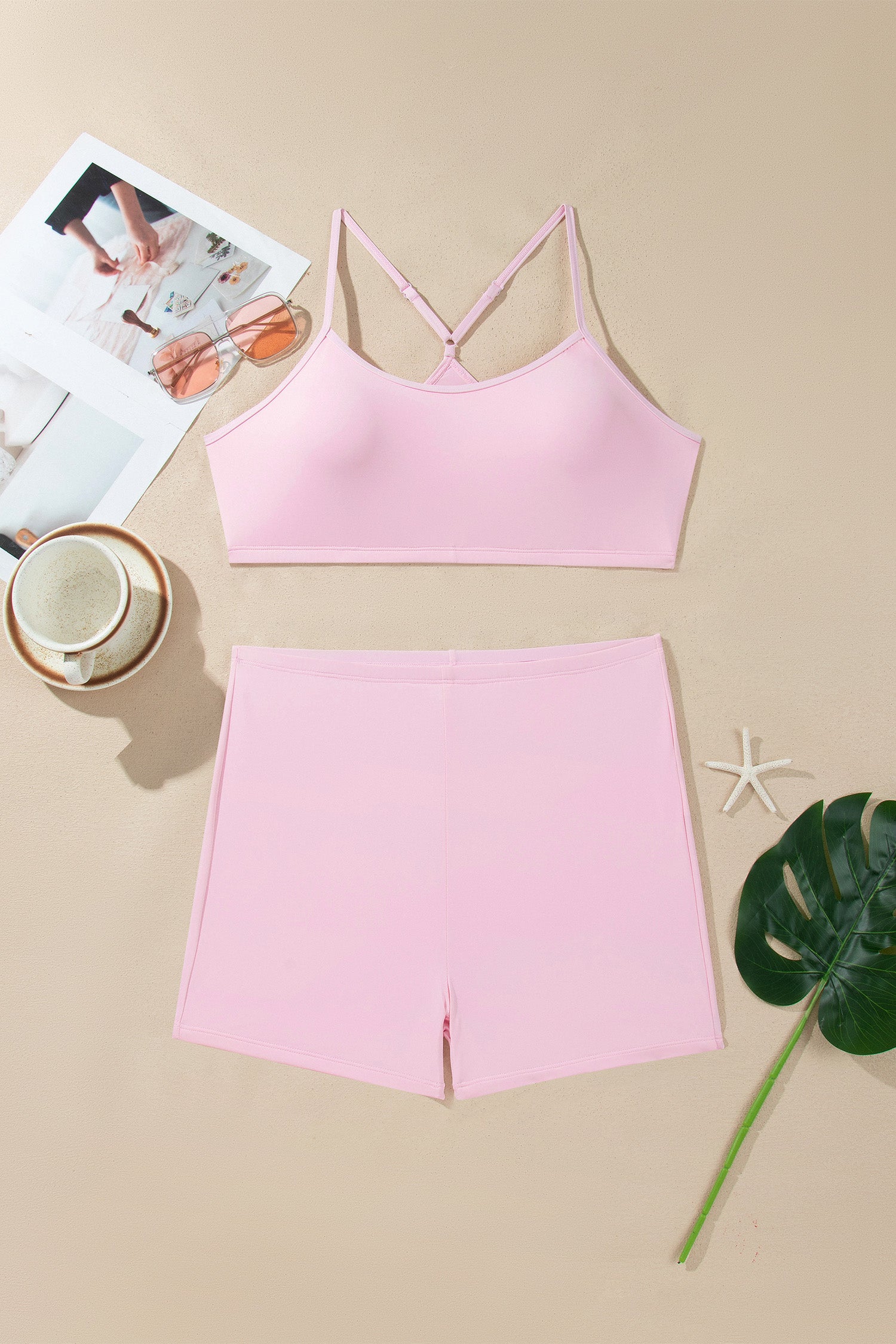 Pink Gingham Plaid Double Layered Cami Mini Dress 3pcs Set