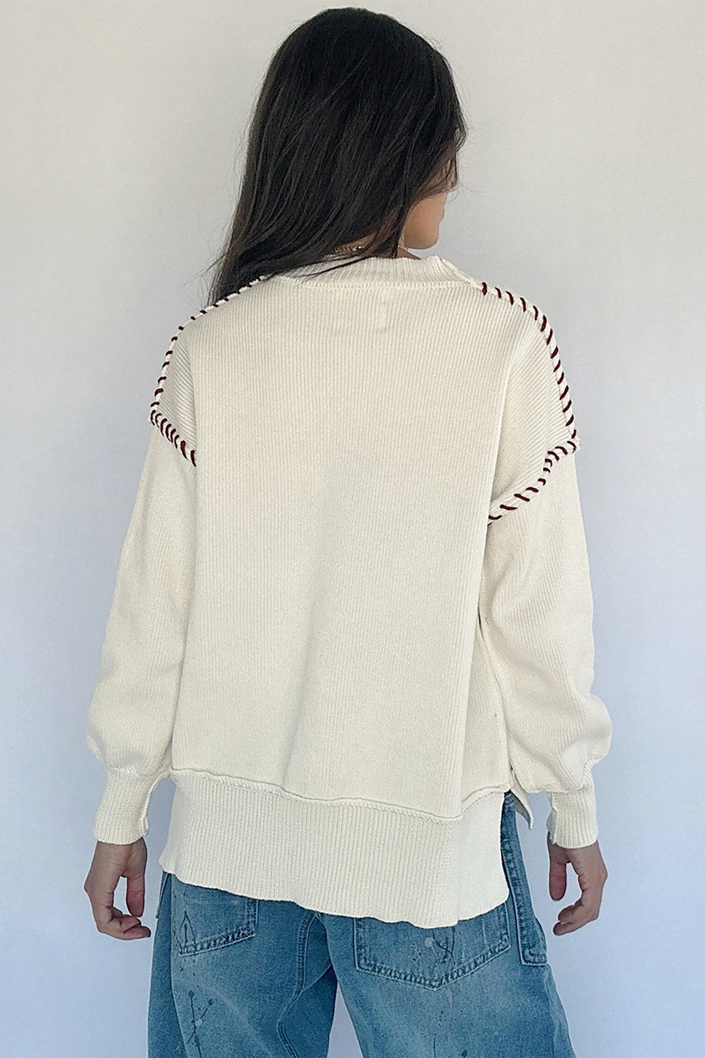 Beige Drop Shoulder Game Day Letter Print Pullover Sweater