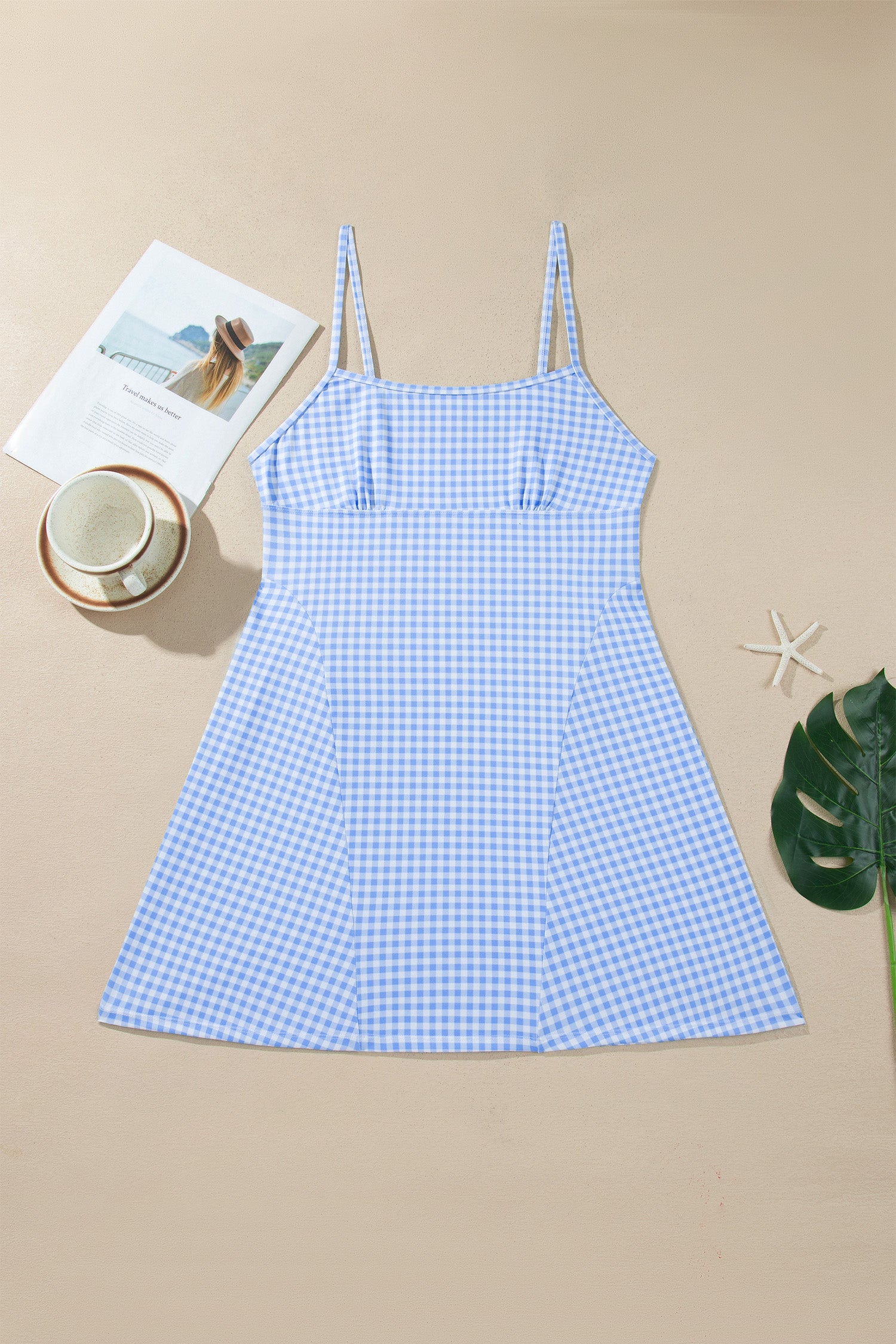 Pink Gingham Plaid Double Layered Cami Mini Dress 3pcs Set