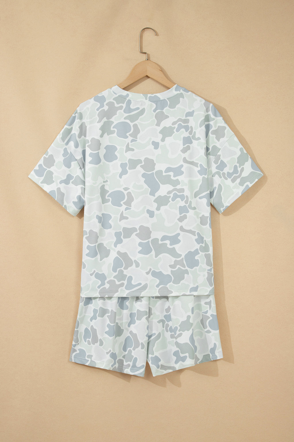 Multicolour Camouflage Print Casual Tee Drawstring Short Set