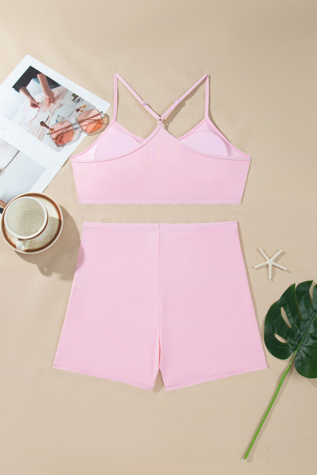 Pink Gingham Plaid Double Layered Cami Mini Dress 3pcs Set