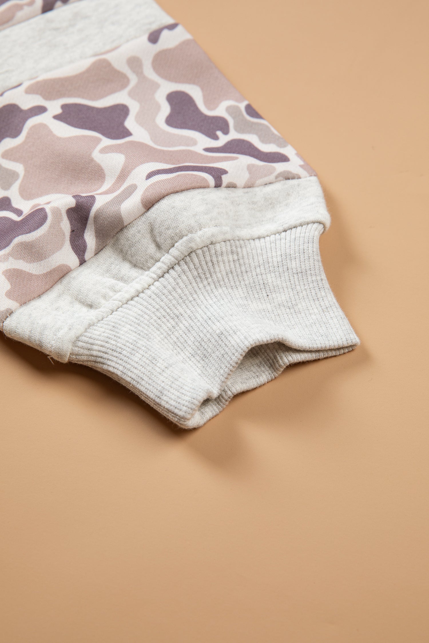 Light Grey Patchwork Camo Long Sleeve Hoodie