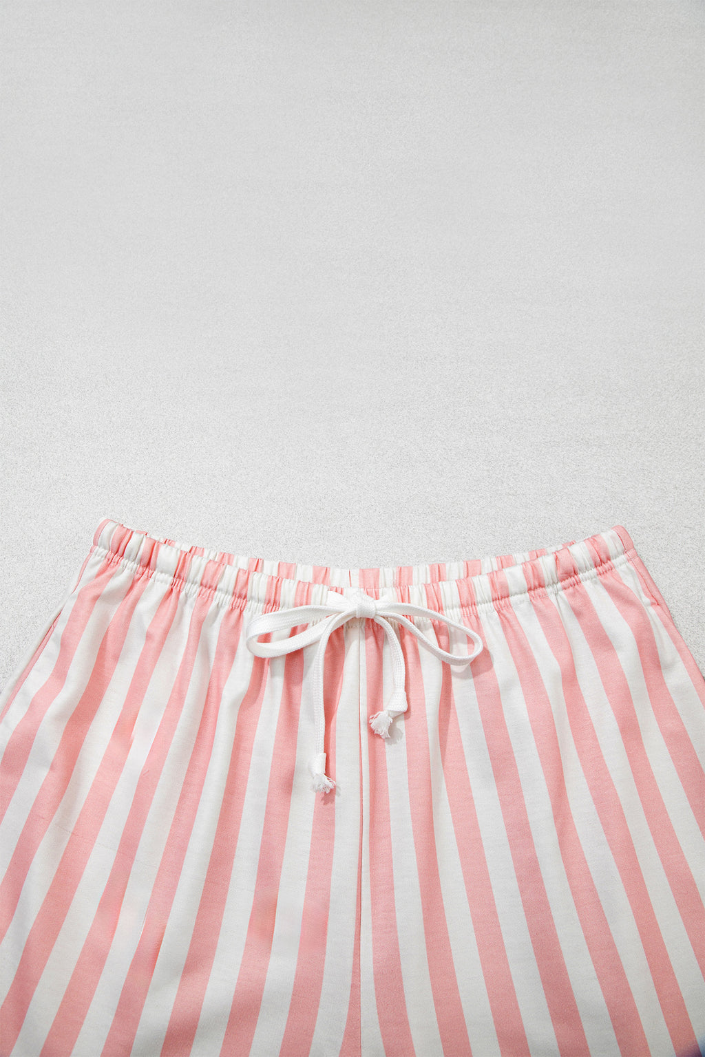Gossamer Pink Striped Color Block Pullover Top Drawstring Shorts Set