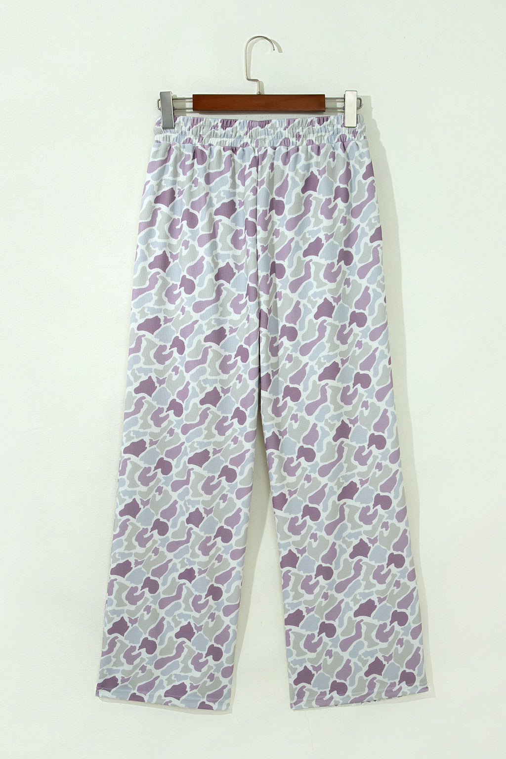 Green Camo Print Drawstring Waist Loose Fit Full Length Pants
