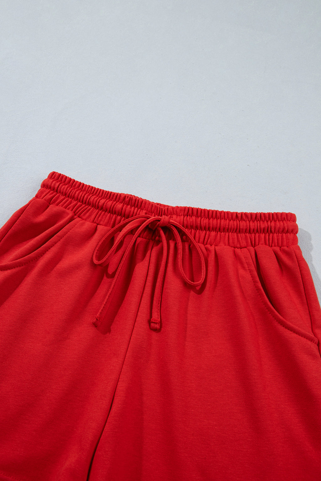 Red Checkerboard Plaid Long Sleeve Solid Color Shorts 2pcs Set