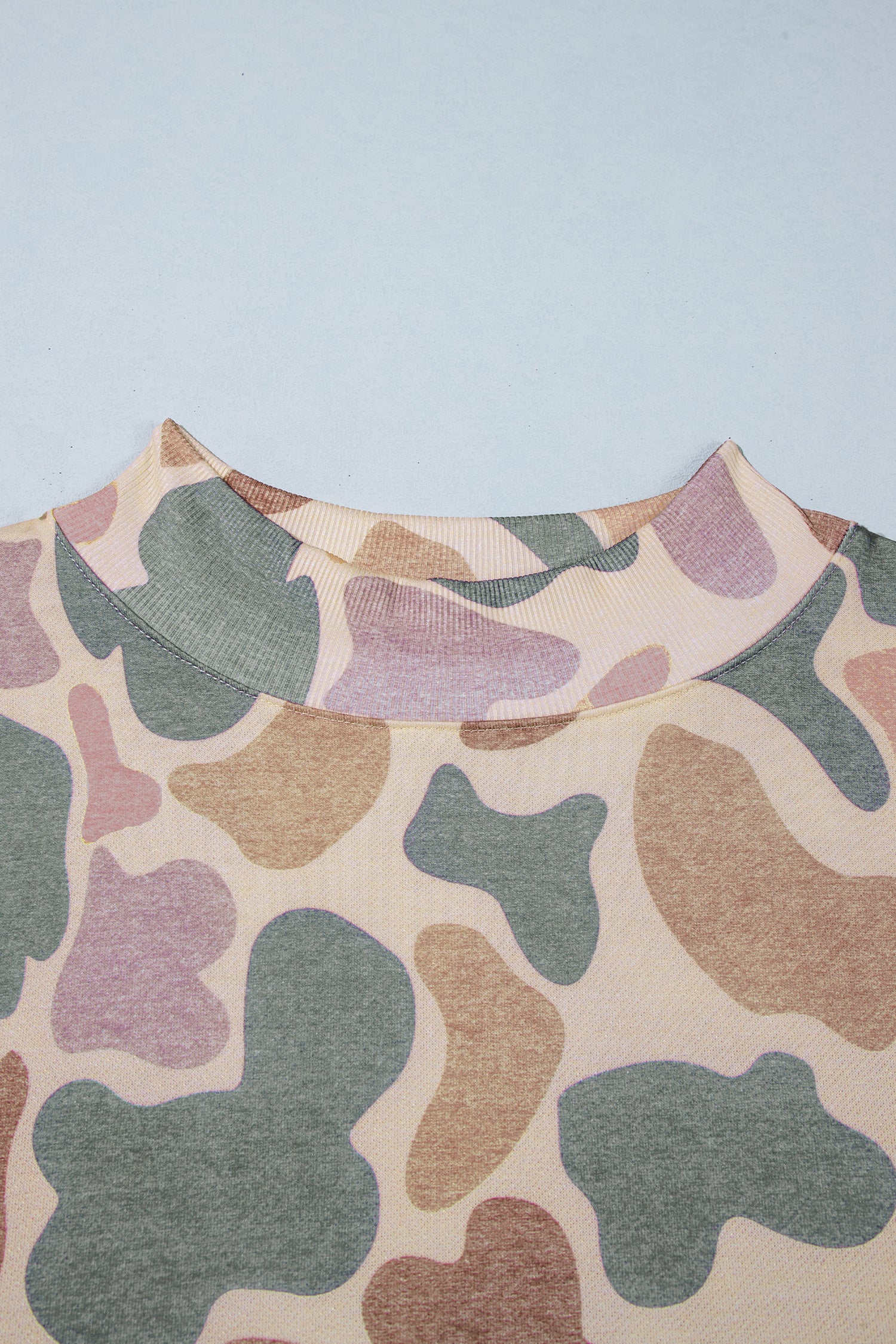 Multicolour Camo Print Ribbed Mock Neck Plus Size Sweatshirt