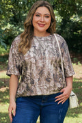 Khaki Plus Size Woodland Camouflage Print T Shirt