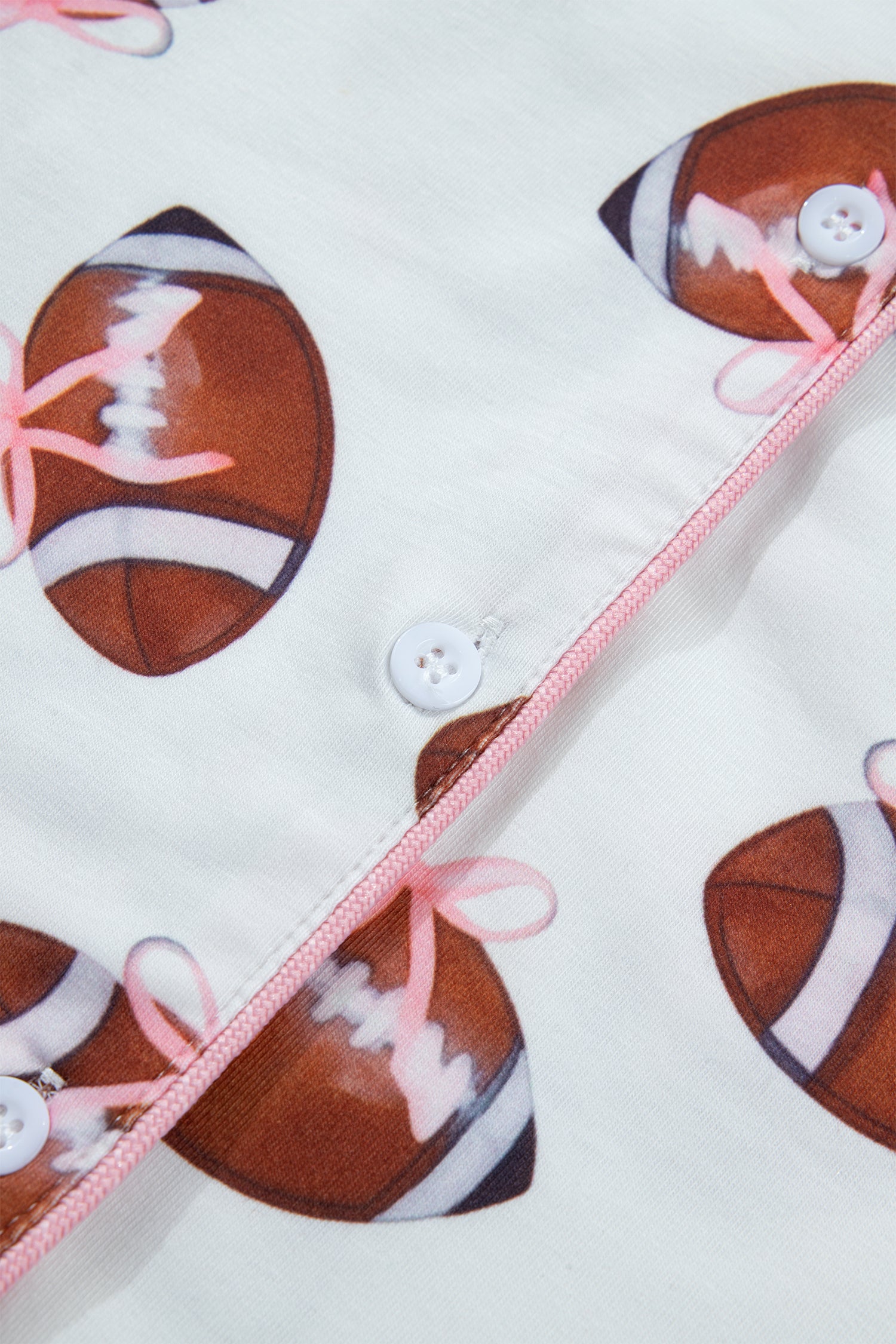 White Rugby Print Short Sleeve Button Down Top Loose Pants Game Day Pajama Set