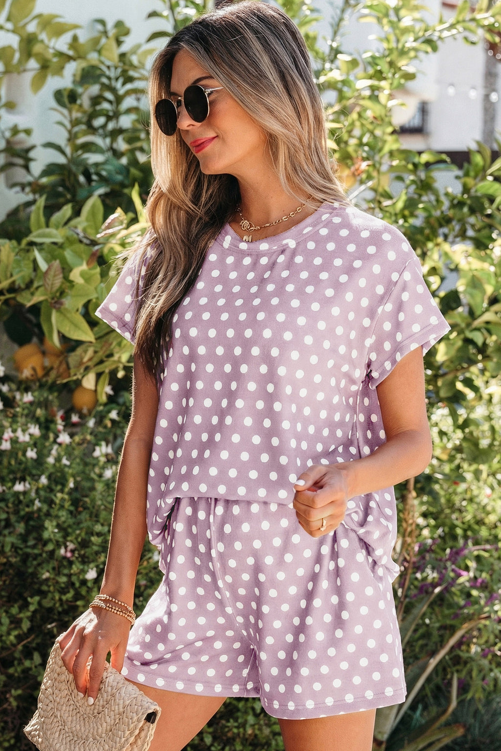 Pink Polka Dot Print Short Set