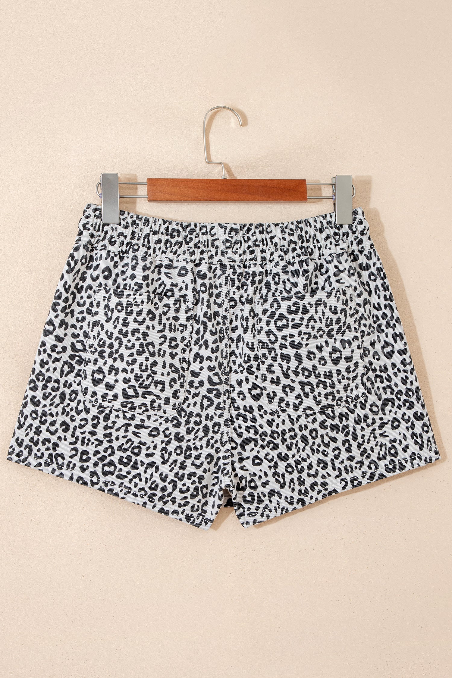 Khaki Leopard Print Tassel Drawstring Casual Denim Skort
