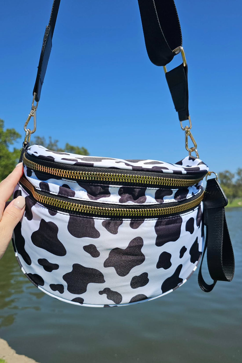 Chestnut Checkered Print Wide Strap Large Crossbody Bag