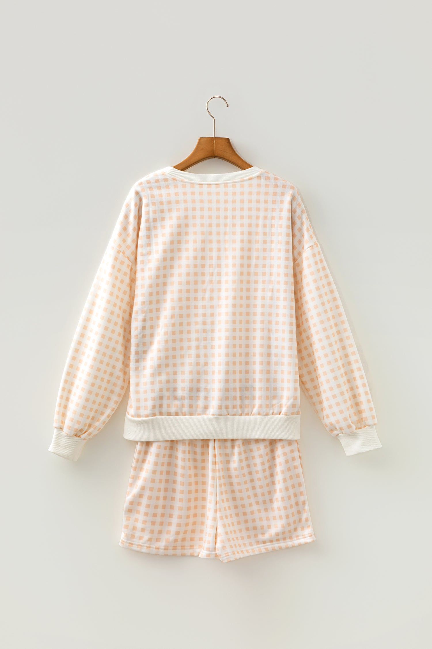 Pink Plaid Baggy Pullover Drawstring Casual Shorts 2pcs Outfit