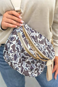 White Abstract/ Camouflage/ Polka Dot/ Leopard Print Double Zip Fashion Crossbody Bag