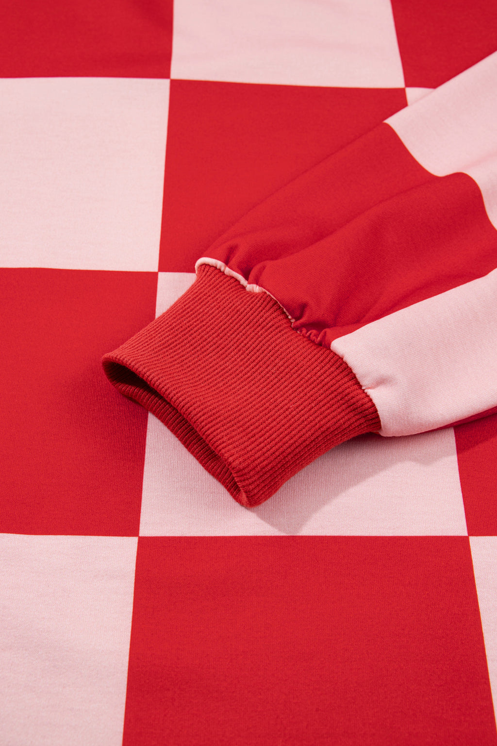 Red Checkerboard Plaid Long Sleeve Solid Color Shorts 2pcs Set