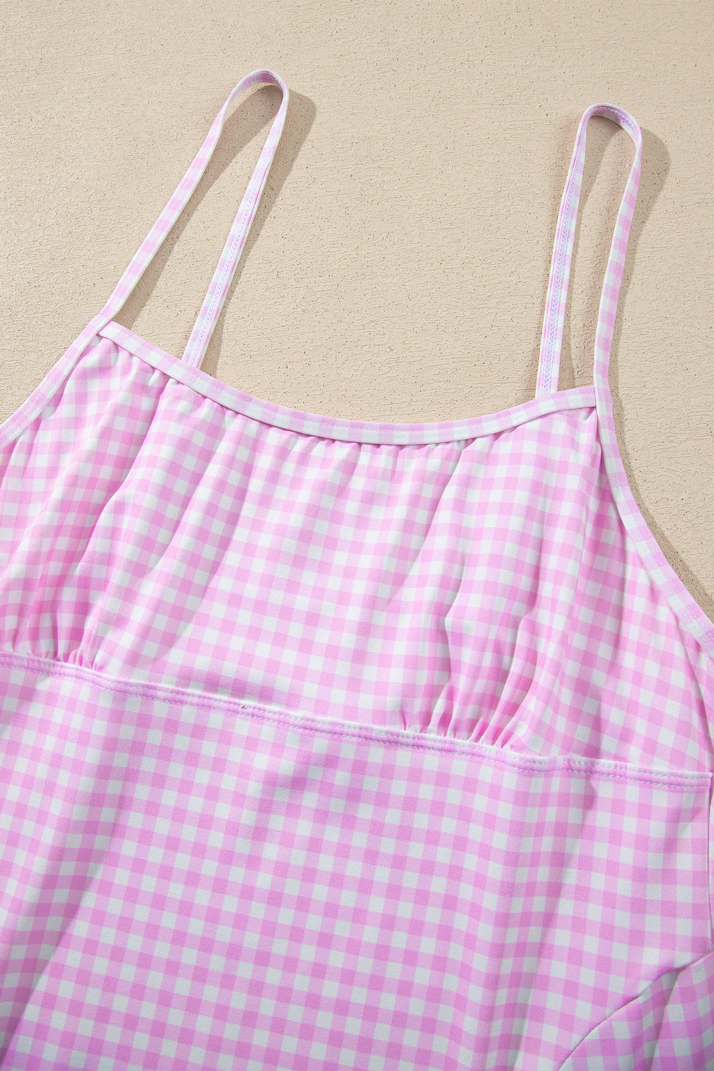 Pink Gingham Plaid Double Layered Cami Mini Dress 3pcs Set