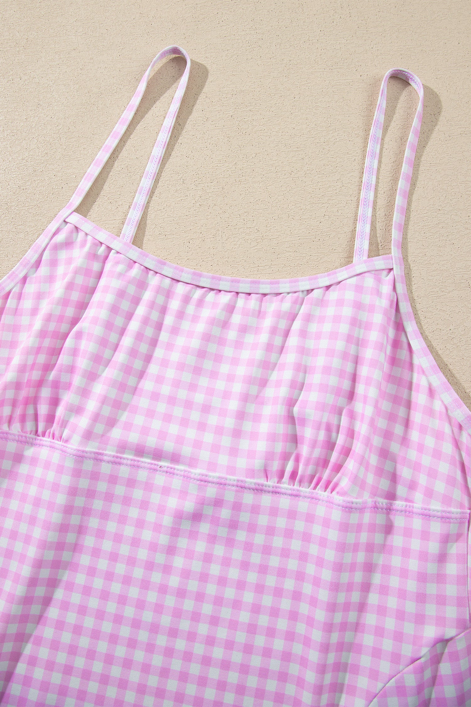 Pink Gingham Plaid Double Layered Cami Mini Dress 3pcs Set