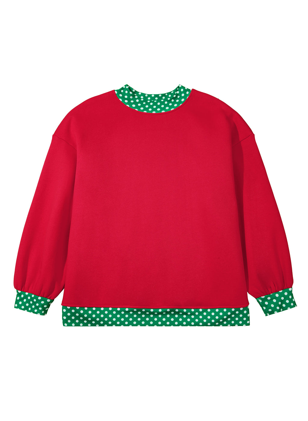 Dark Green Polka Dot Patchwork Round Neck Plus Size Sweatshirt