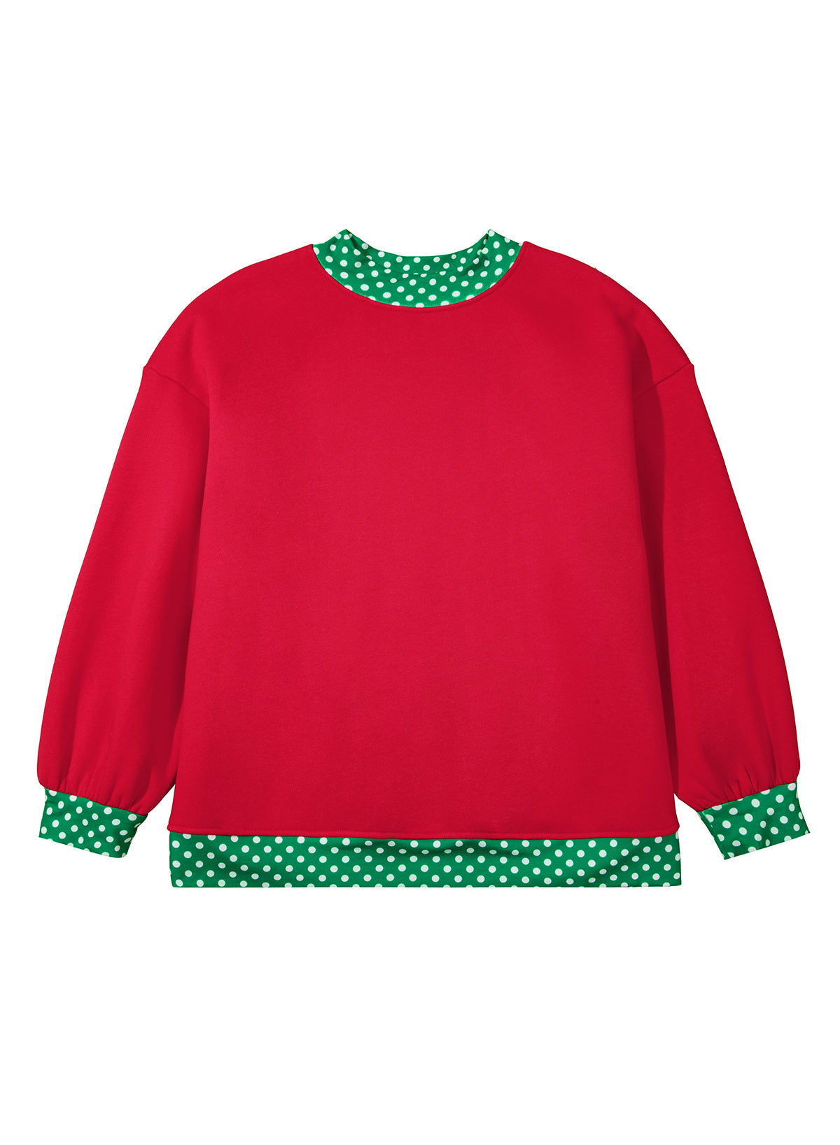 Dark Green Polka Dot Patchwork Round Neck Plus Size Sweatshirt