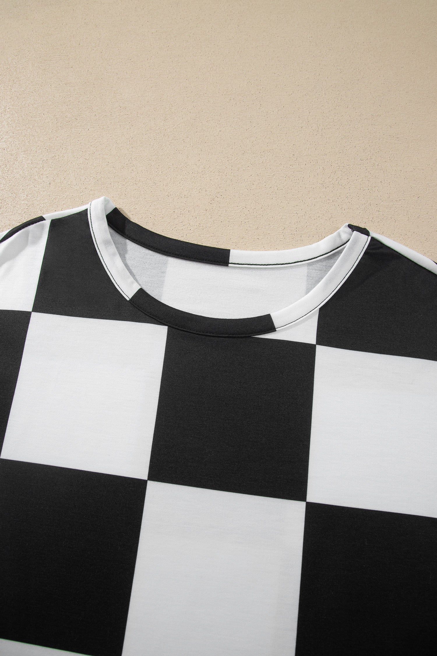 Khaki Checkerboard Plaid Long Sleeve Solid Color Shorts 2pcs Set