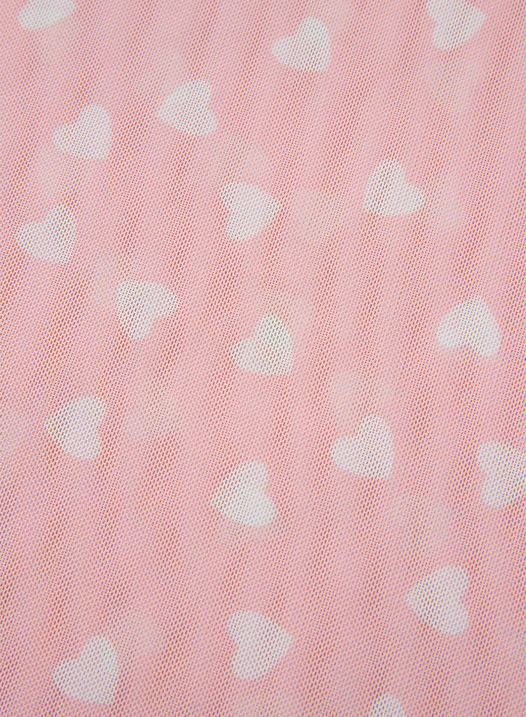 Pink Allover Heart Print Mesh Short Sleeve Top