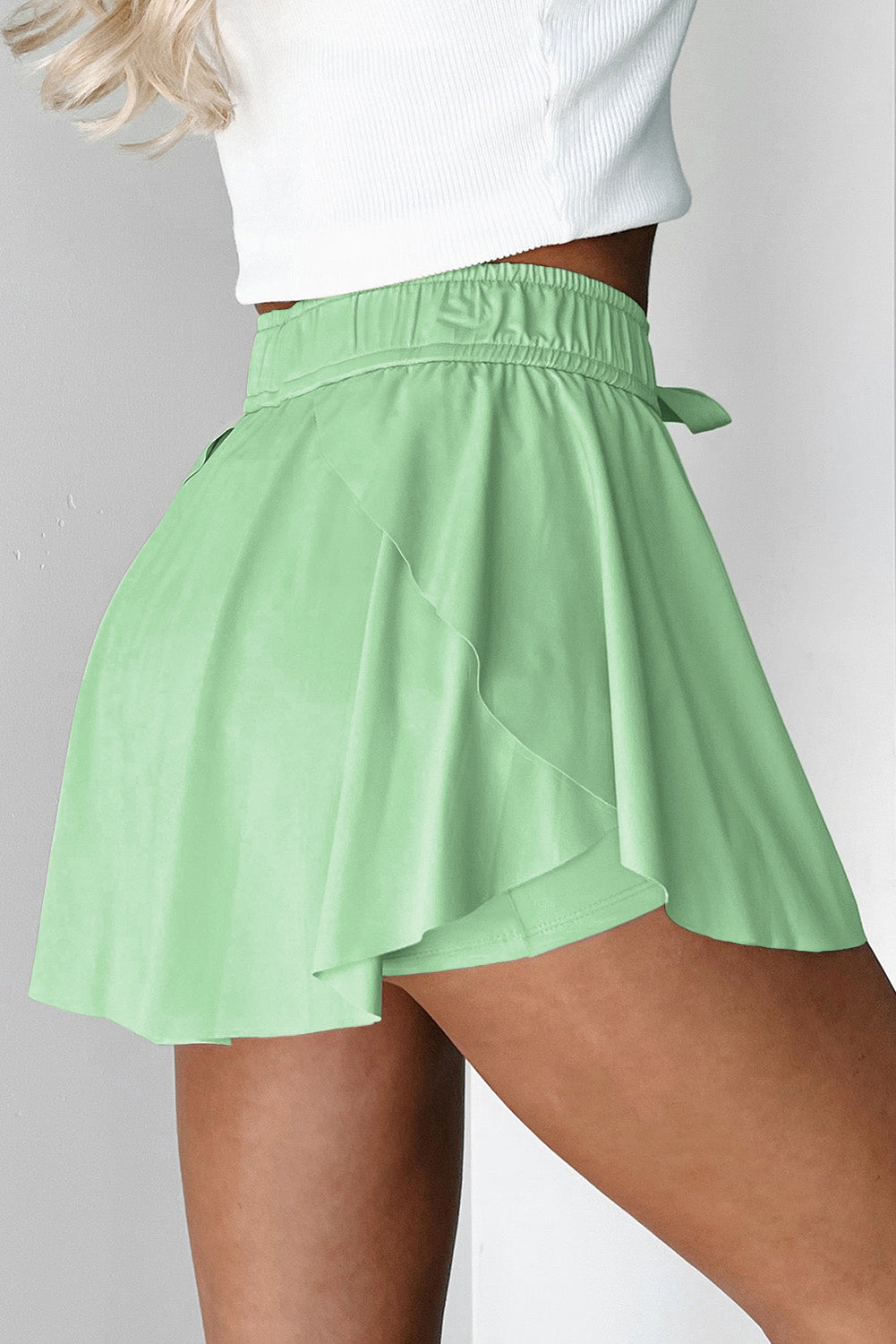 Beige Drawstring Elastic Waistband Lined Tennis Skorts