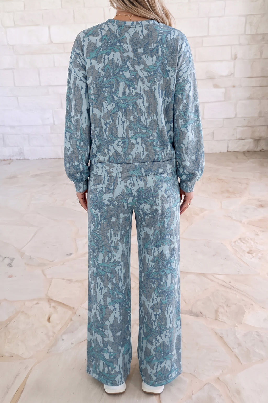 Multicolour Abstract Floral Print Loose Pullover Drawstring Pants 2pcs Set