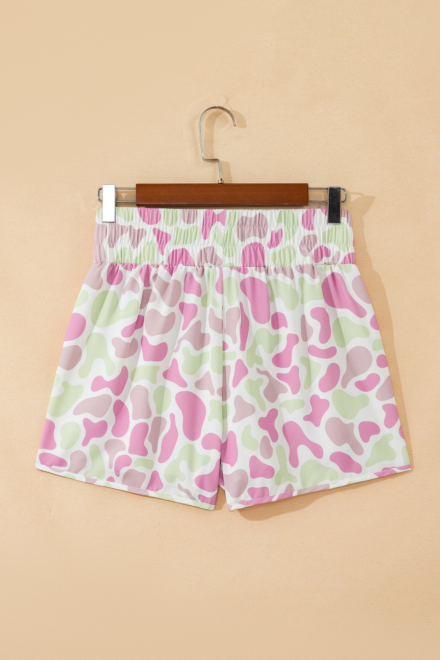 Green Camouflage Print Shirred High Waist Athleisure Shorts