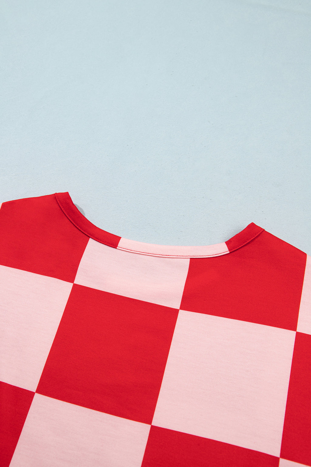 Red Checkerboard Plaid Long Sleeve Solid Color Shorts 2pcs Set