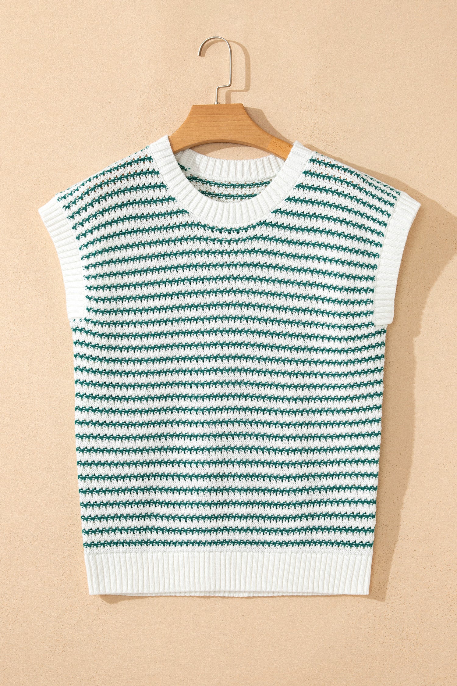 Green Stripe Ribbed Trim Loose Fit Knitted Sweater Vest