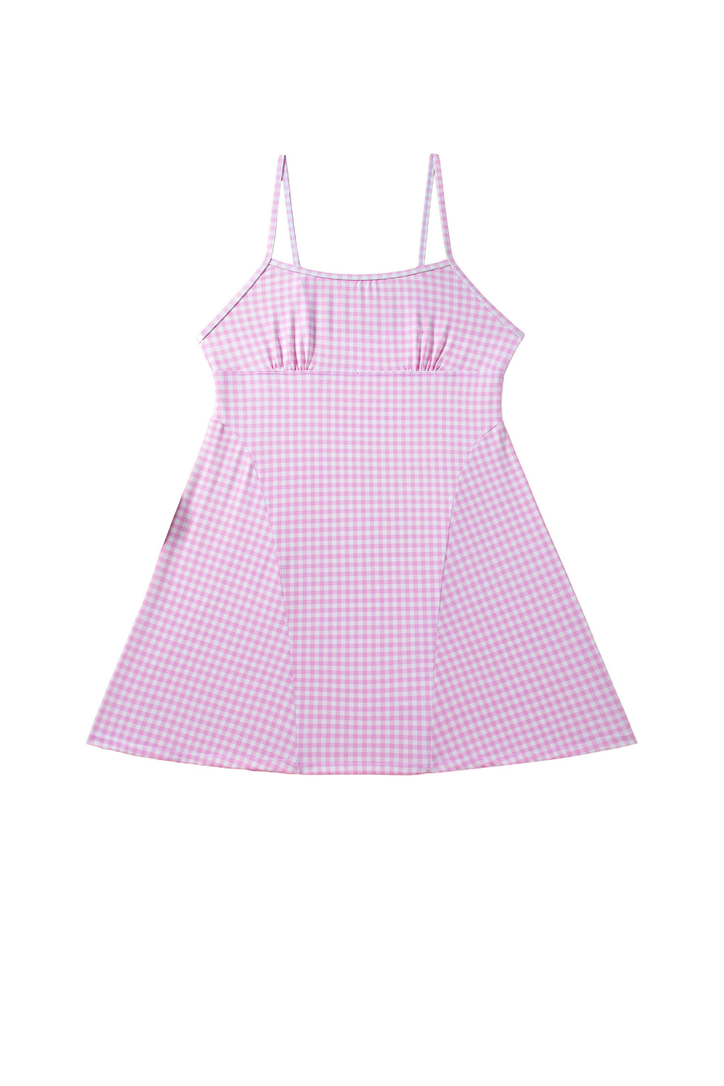 Pink Gingham Plaid Double Layered Cami Mini Dress 3pcs Set