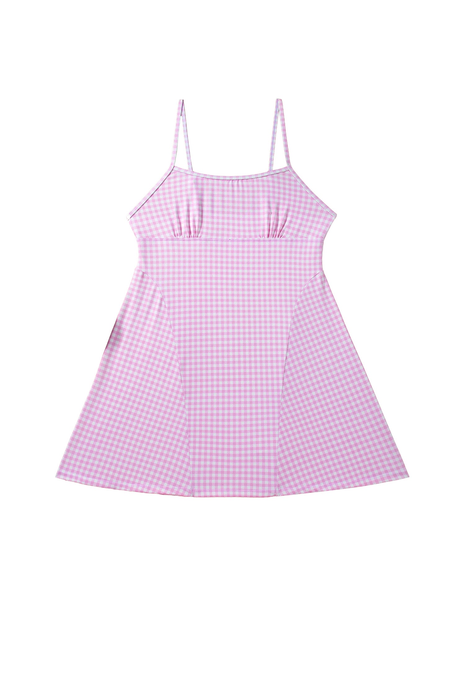 Pink Gingham Plaid Double Layered Cami Mini Dress 3pcs Set