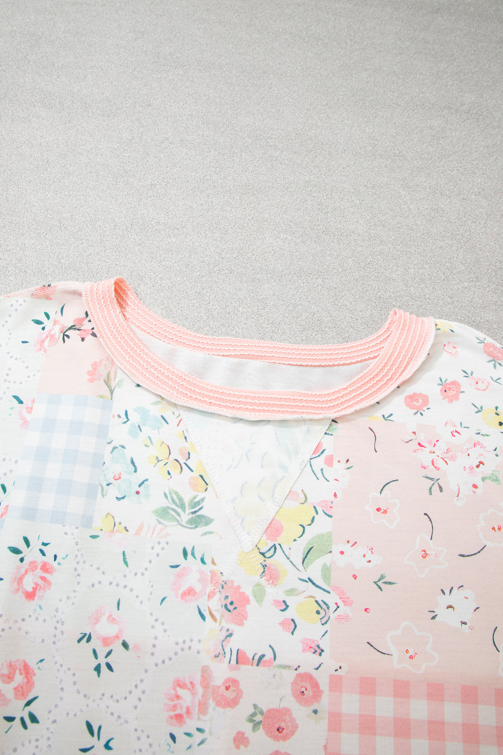 Pink Patchwork Floral Print Long Sleeve Tunic Plus Size Blouse