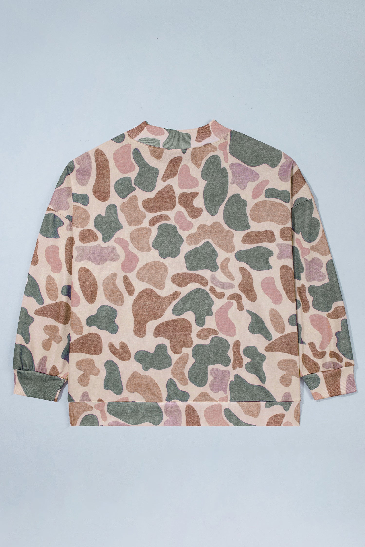 Multicolour Camo Print Ribbed Mock Neck Plus Size Sweatshirt