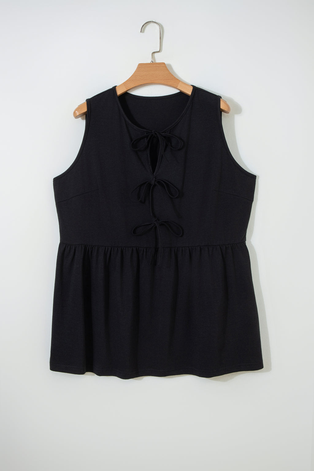 Blue Sapphire Plus Size Solid Color Bow Tie Peplum Tank Top