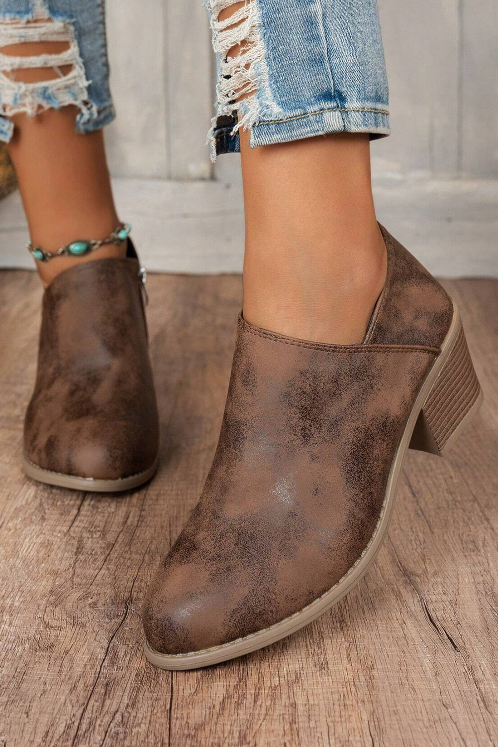 Philippine Gray Tulip Opening Suede Ankle Boots