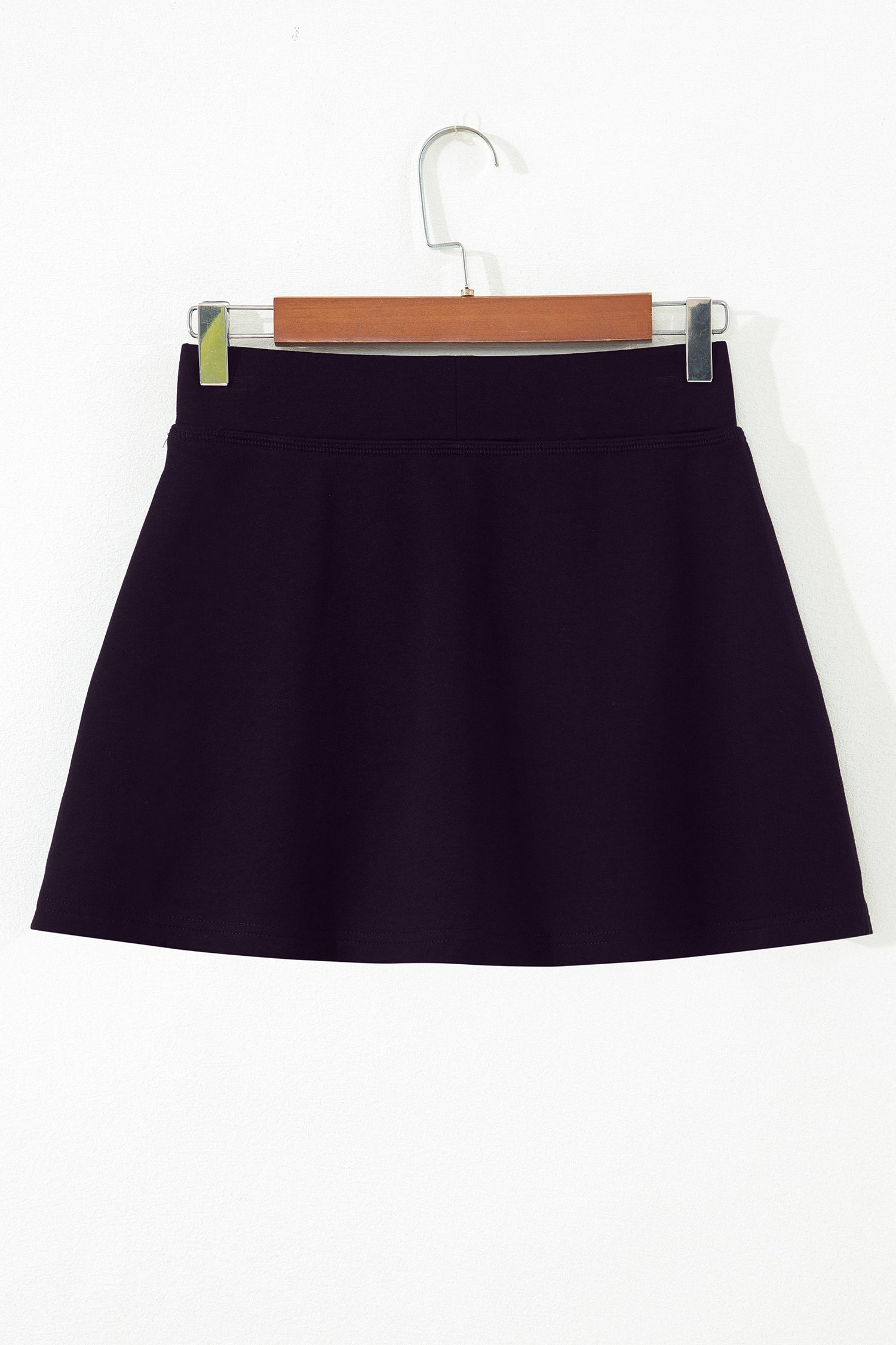 Black Solid Color Wrapped Side Slit Skort