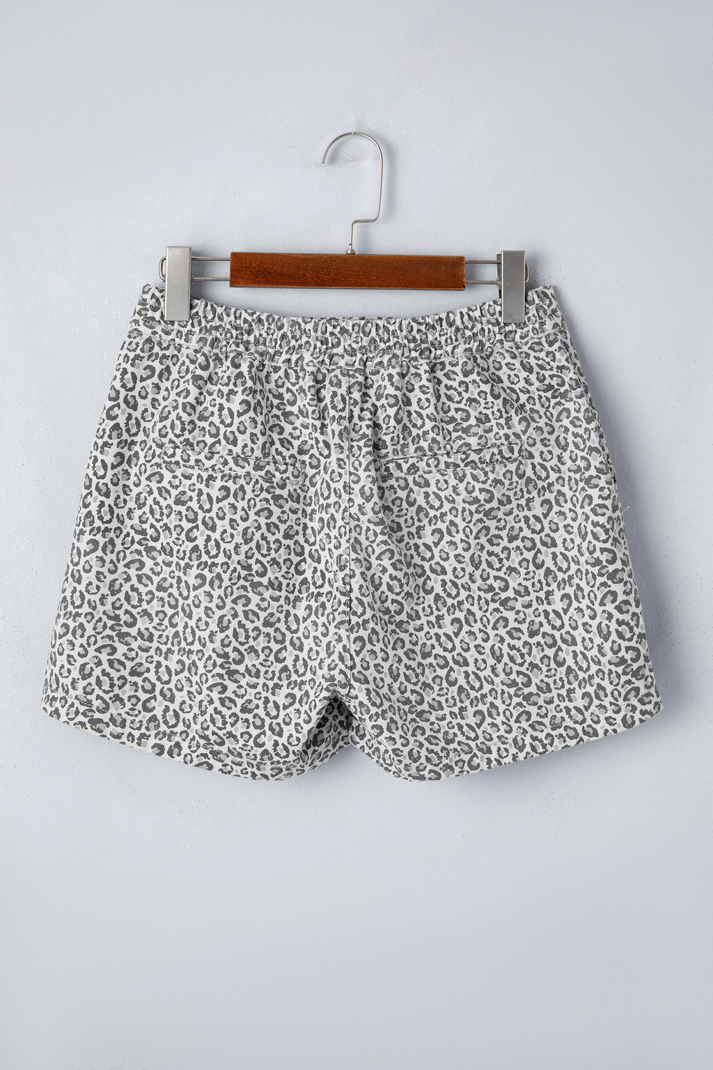 Gray Leopard Print Wrap Front Denim Shorts