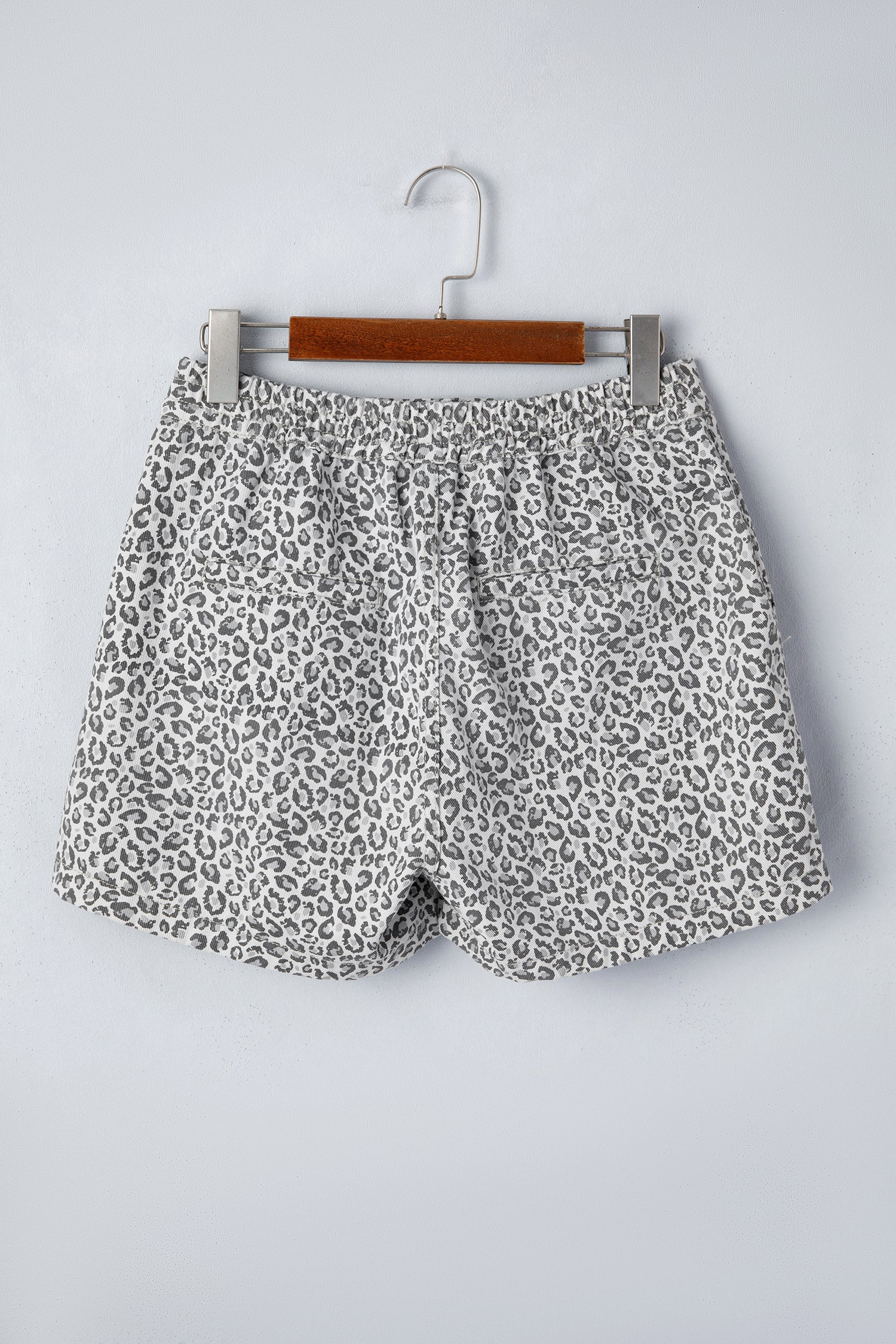 Gray Leopard Print Wrap Front Denim Shorts