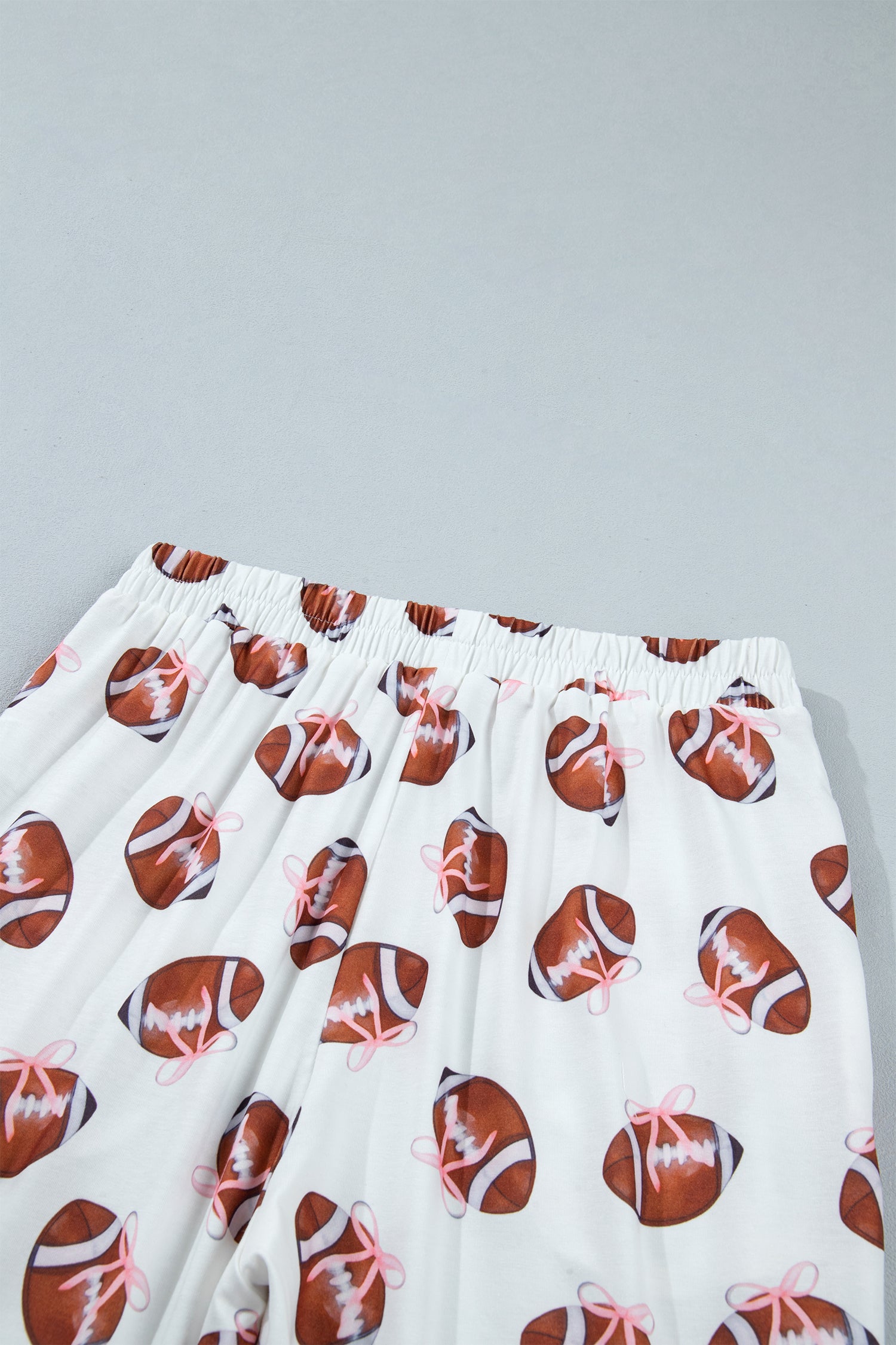 White Rugby Print Short Sleeve Button Down Top Loose Pants Game Day Pajama Set
