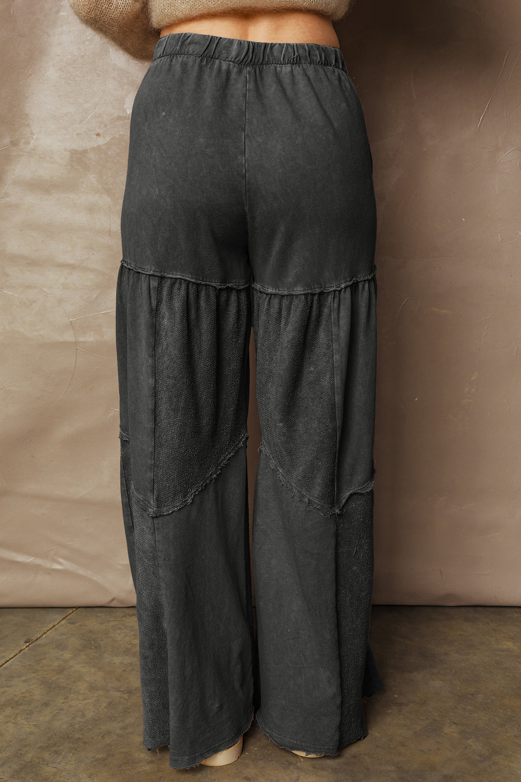 Careys Mineral Wash Tiered Wide Leg Patchwork Drawstring Pants