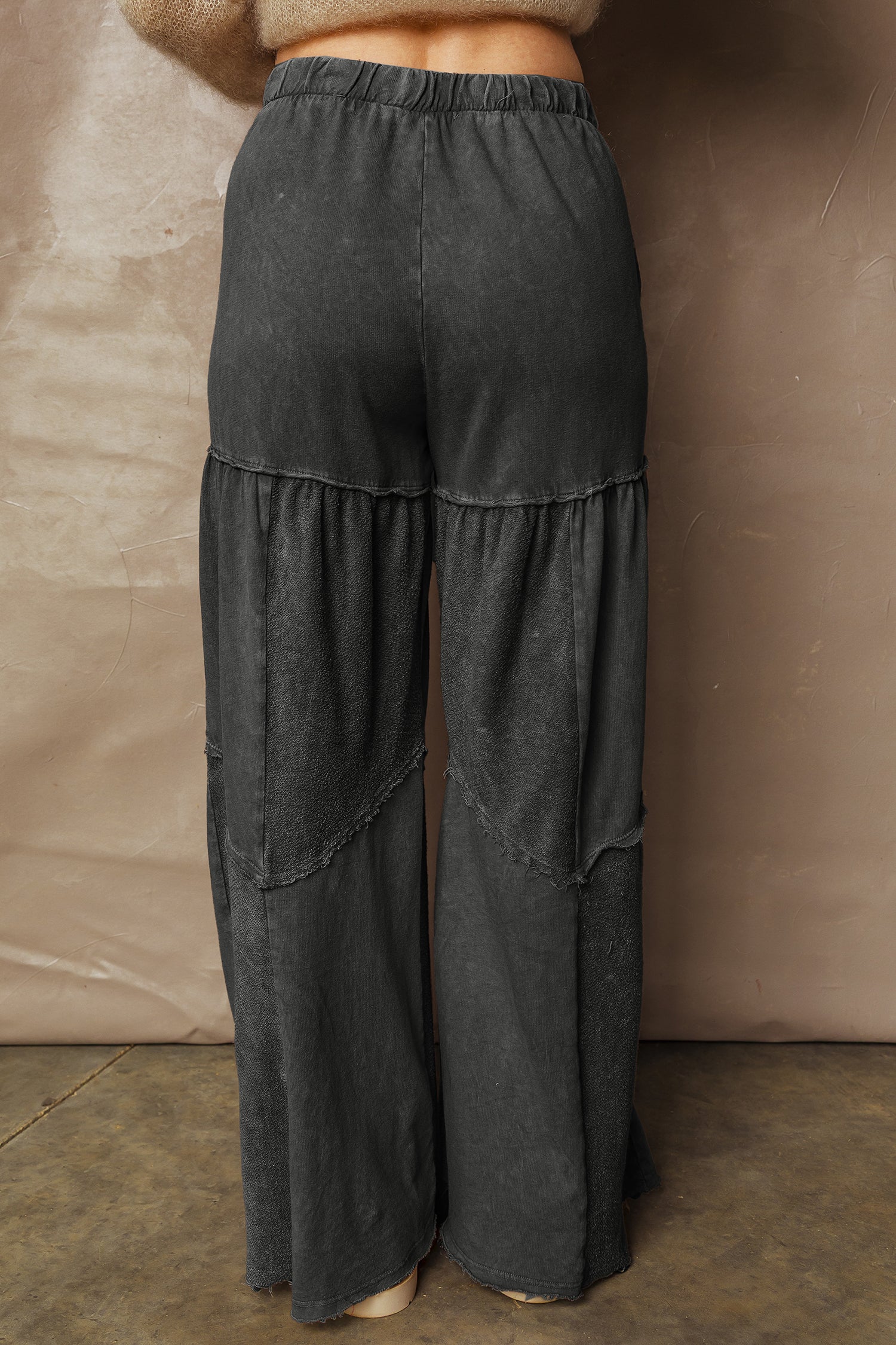 Careys Mineral Wash Tiered Wide Leg Patchwork Drawstring Pants