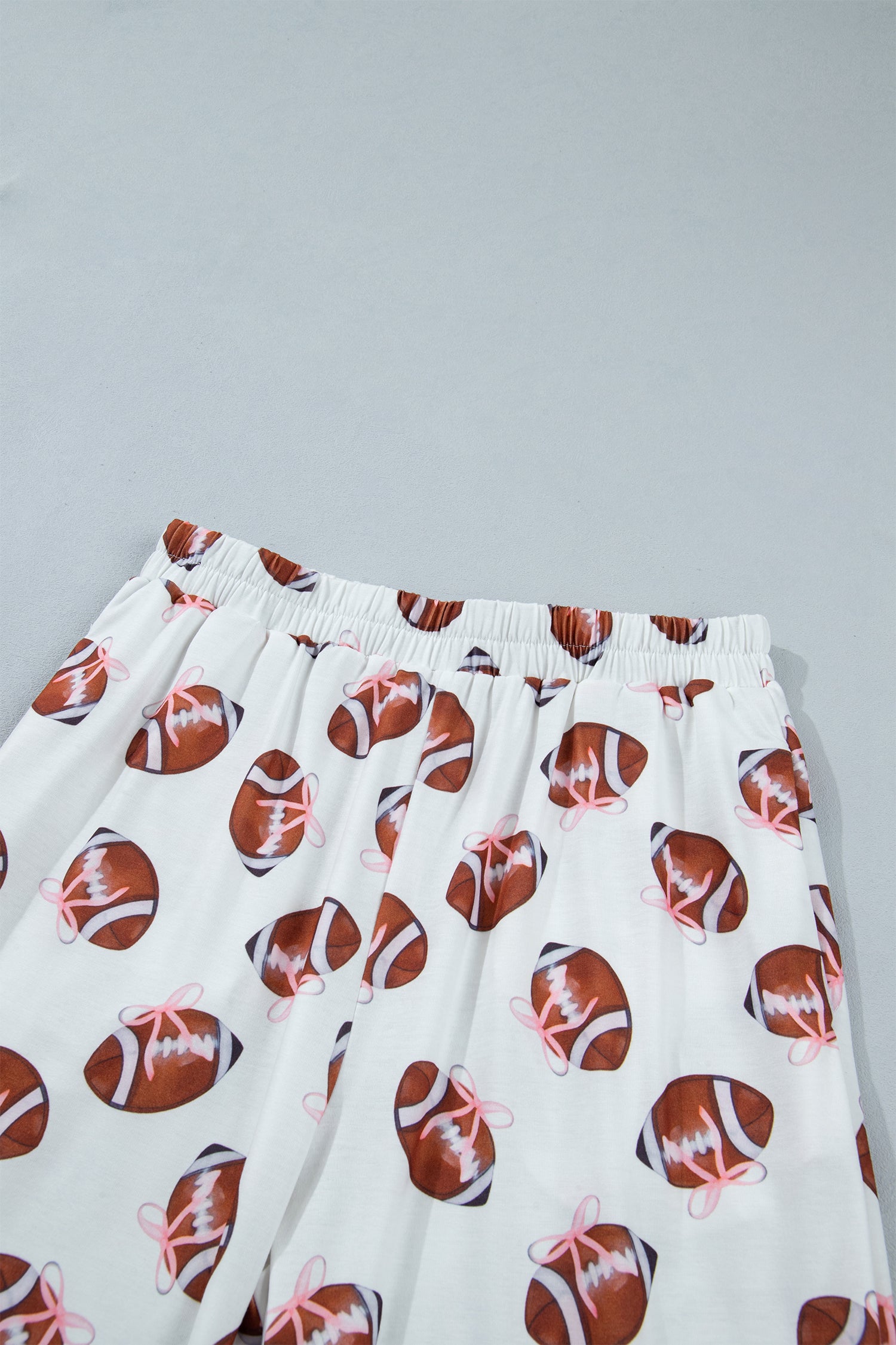 White Rugby Print Short Sleeve Button Down Top Loose Pants Game Day Pajama Set